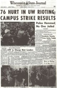 Front page of Wisconsin State Journal Oct 67 Riots